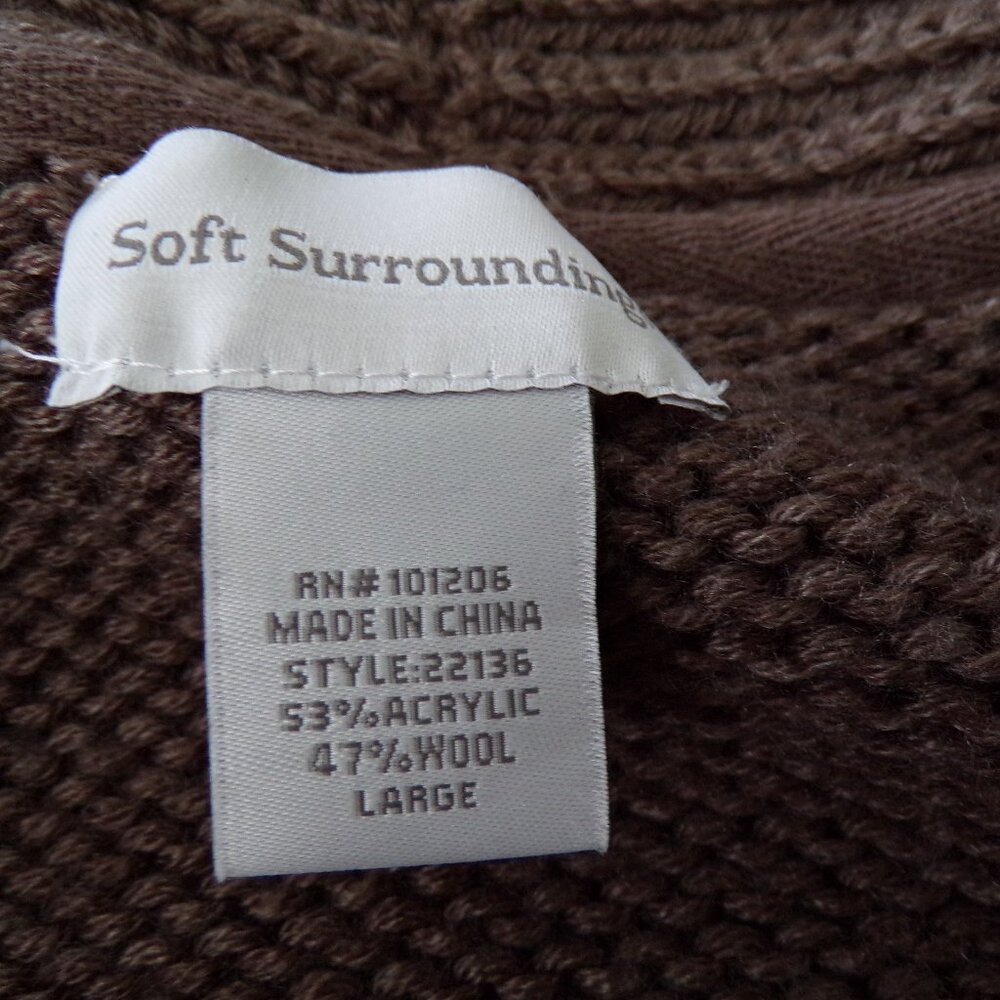 Soft Surroundings brown knit wool cardigan sweater L Academia Preppy Chic - Picture 5 of 10
